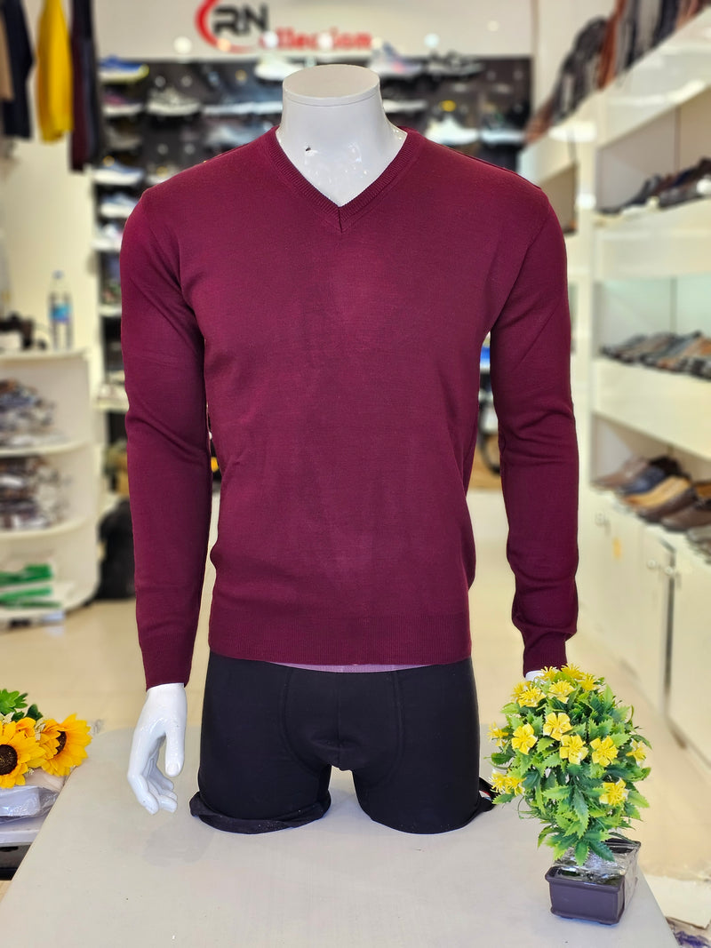 Pull polo col V Rouge Bordeaux