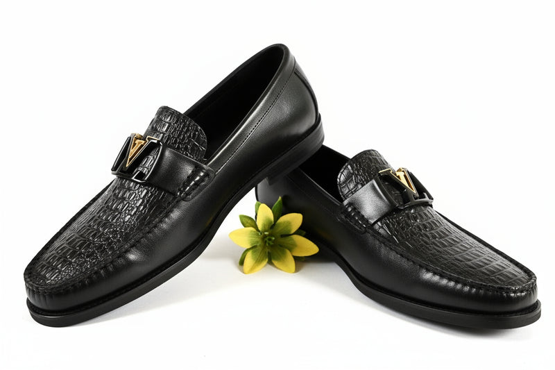 Chaussure cuir croco 10010# Noir