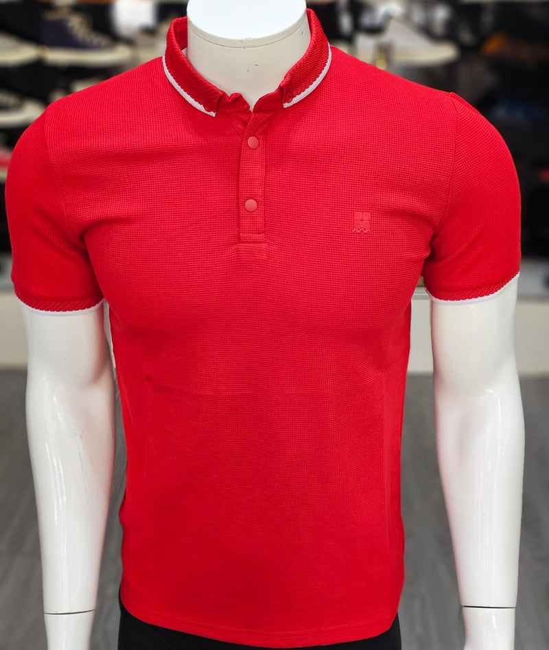 Polo Col button Rouge