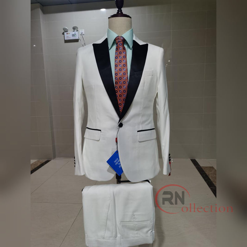 Ensemble Costume 2pieces Blanc Revers Noir