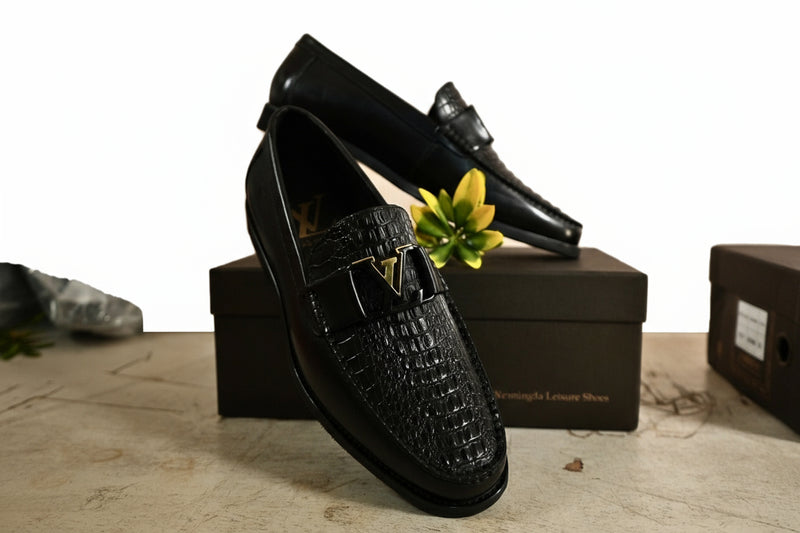 Chaussure cuir croco 10010# Noir