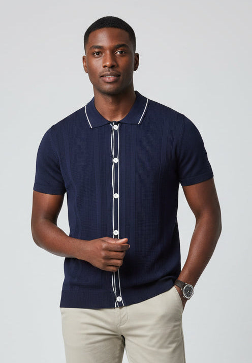 Polo Cardigan Bleu de Nuit