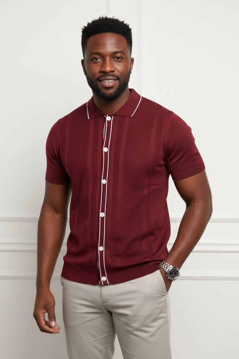 Polo Cardigan Rouge Bordeaux