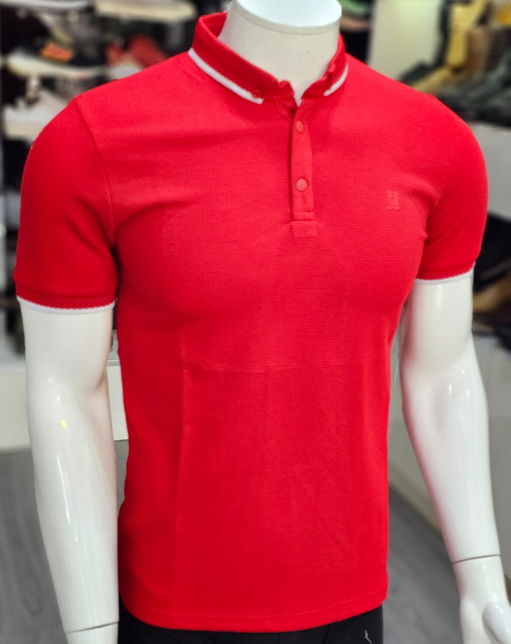 Polo Col button Rouge