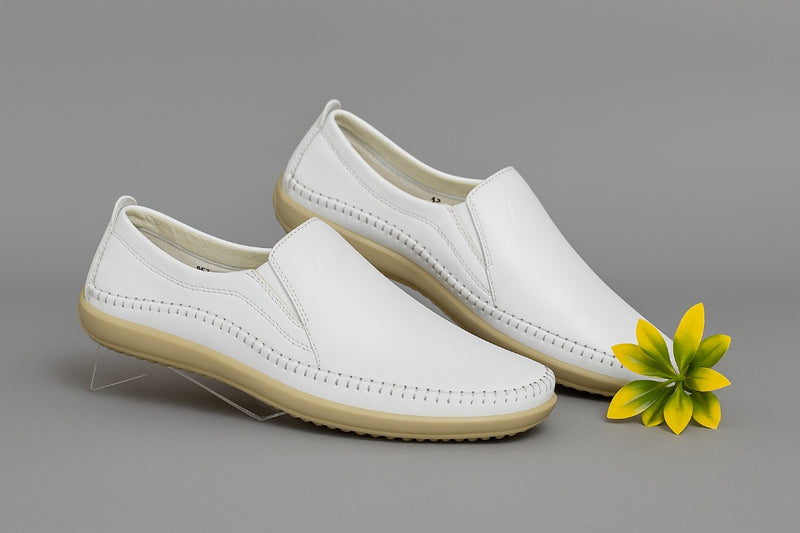 Mocassin Cuir Leger 9571# Blanc
