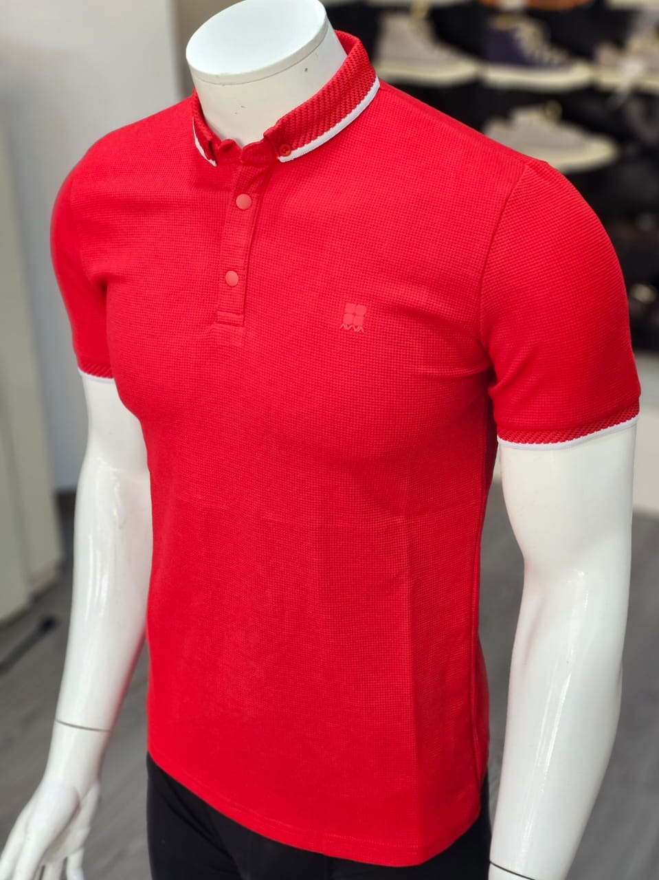 Polo Col button Rouge