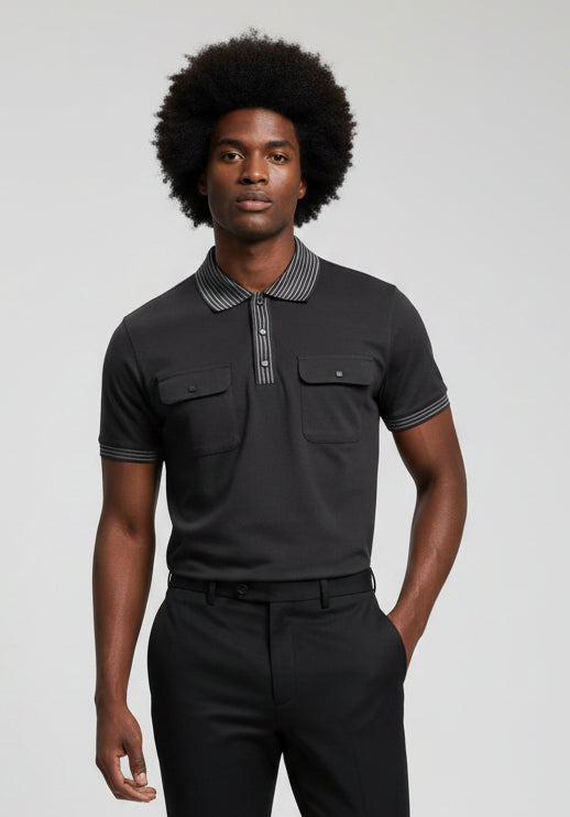 Polo double Poche Noir