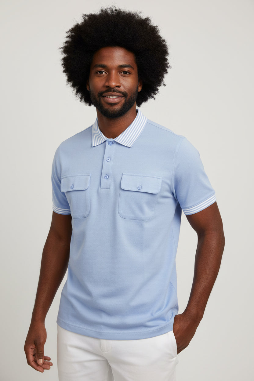 Polo Double Poche Bleu Ciel